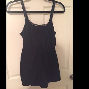 Black Nursing Cami with Lace Trim/Elastic Waist